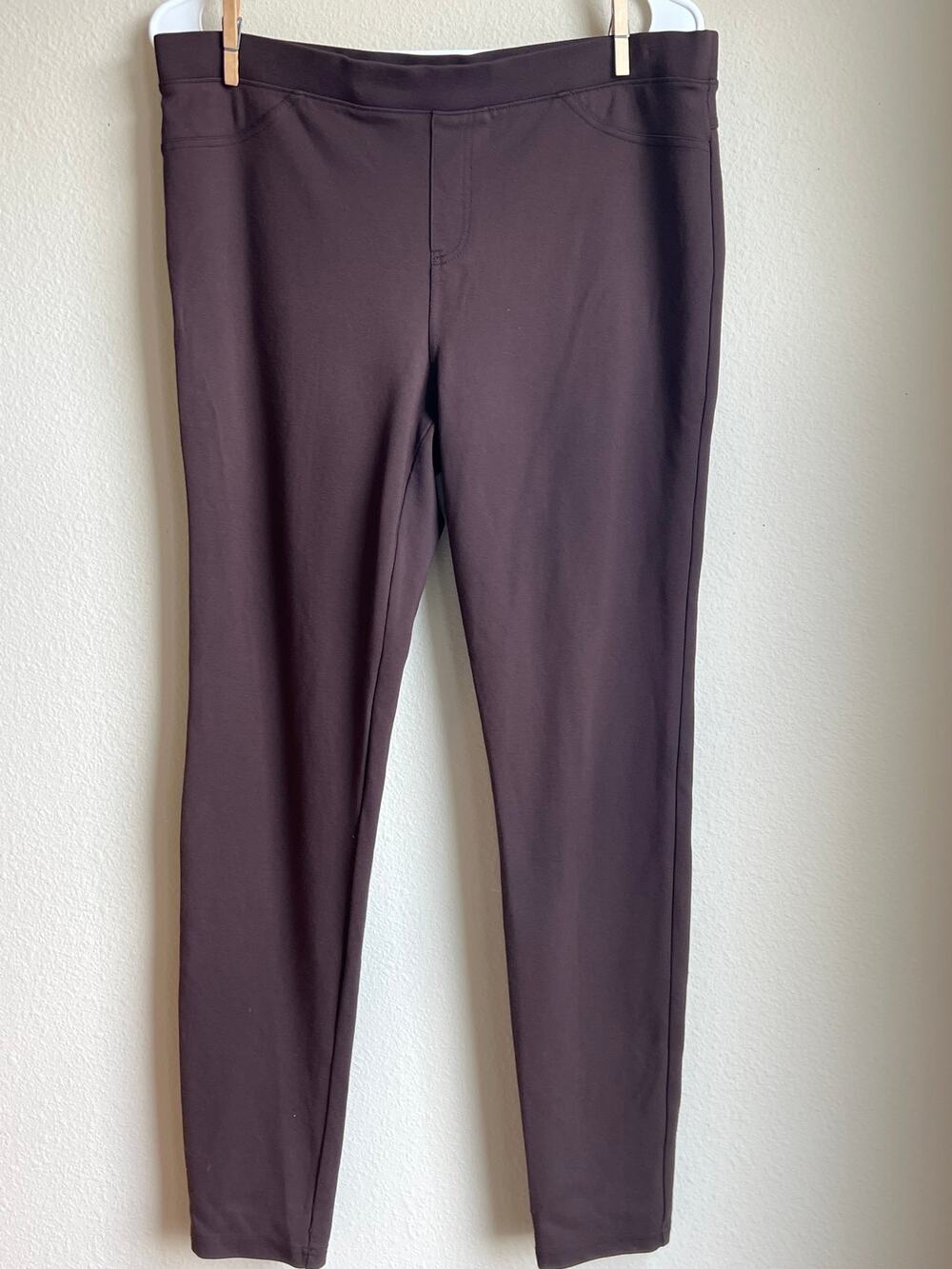 HUE Classic Ponte Knit Pull On Trouser Leggings Brown High Rise Size Large